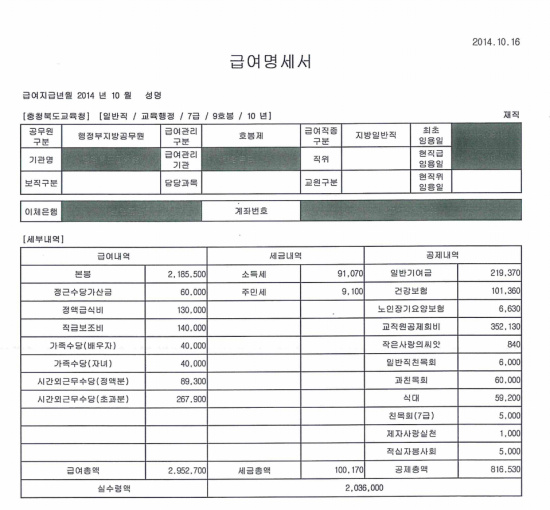 공무원의 급여명세서 : 네이트판